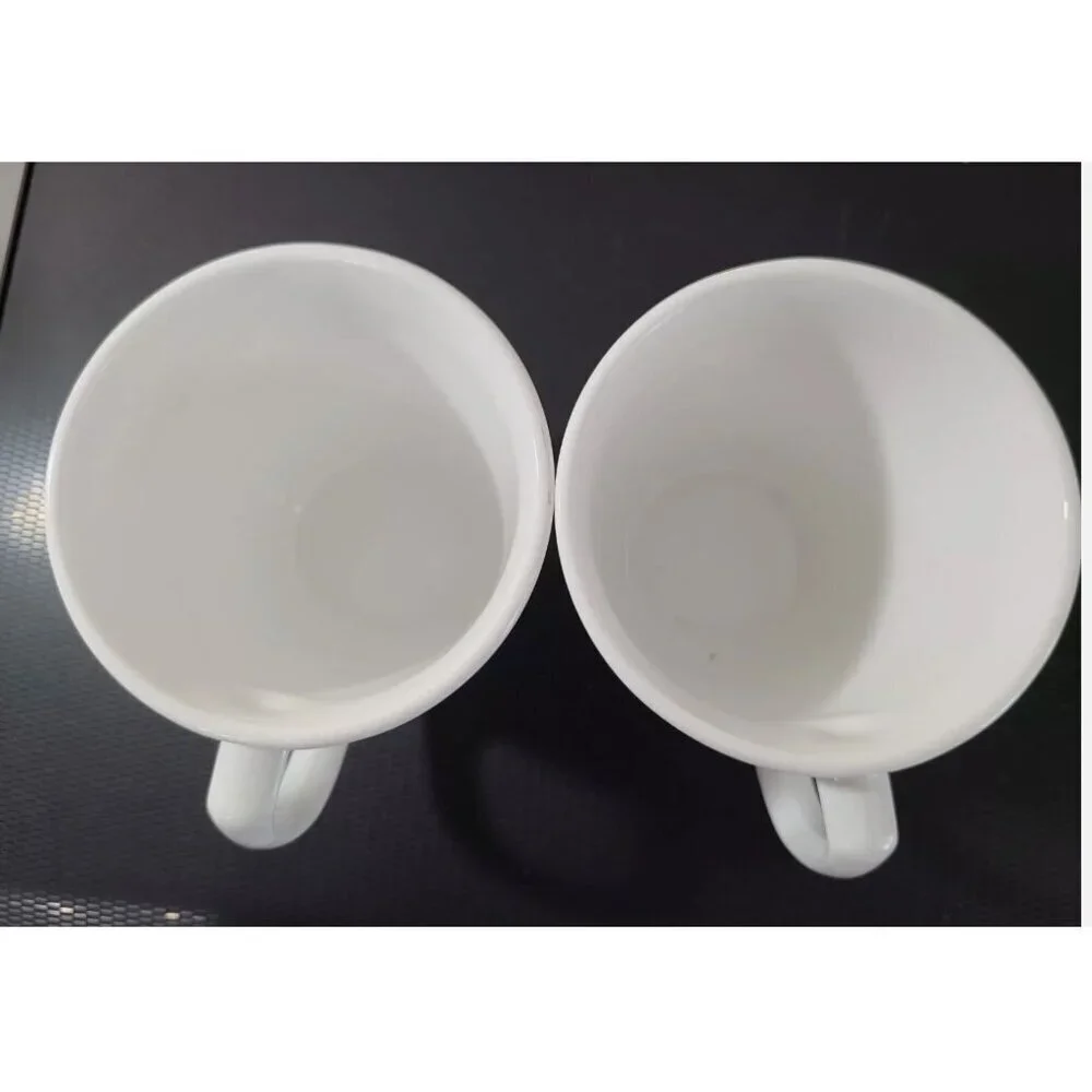2 Corelle Corning Coffee Mugs Cups Sea and Sand White Blue Tan D Handle VTG USA